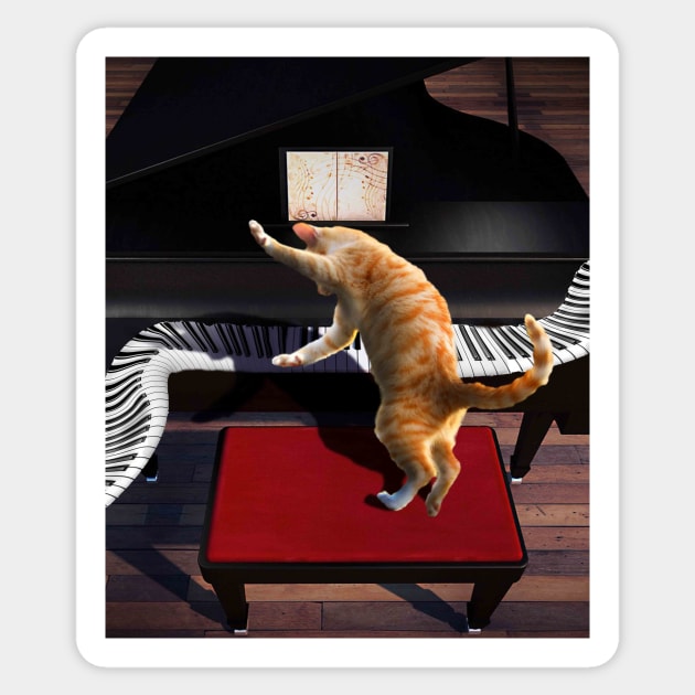 Cute Cat Kitty Playing Keyboard Piano Funny Player Sticker by Random Galaxy